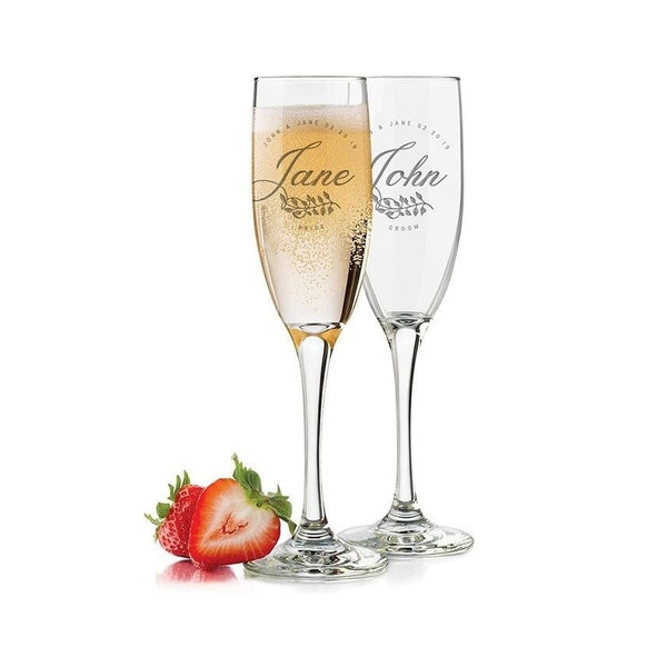 Name of Couple Personalized Champagne Glass, 5.75oz Champagne Flute, Laser Engraved, Custom Champagne Glass for Wedding Toast, Honeymoon