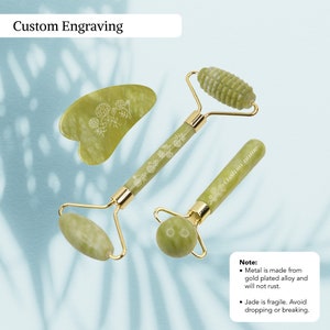 3-in-1 Custom Jade Gua Sha und Gesichtsroller-Set, Geburtsblumen-Design, Augenroller-Set, Gesichts und Körpermassage-Behandlung, Hautwerkzeug für Gesicht Bild 2