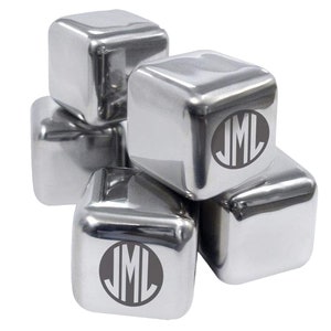 Personalized 8pcs Food Grade Stainless Steel Reusable Ice Cubes with Tong, Whiskey Stones Gift Set (9 Available Designs)