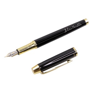 Stainless Steel Fountain Pen Iridium Nib with Refill Converter- Laser Engraved, Business Thank You Calligraphy Gift (0.5 mm)