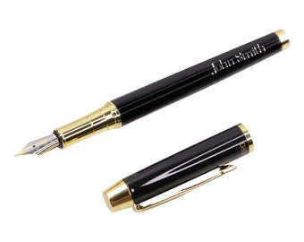Stainless Steel Fountain Pen Iridium Nib with Refill Converter- Laser Engraved, Business Thank You Calligraphy Gift (0.5 mm)
