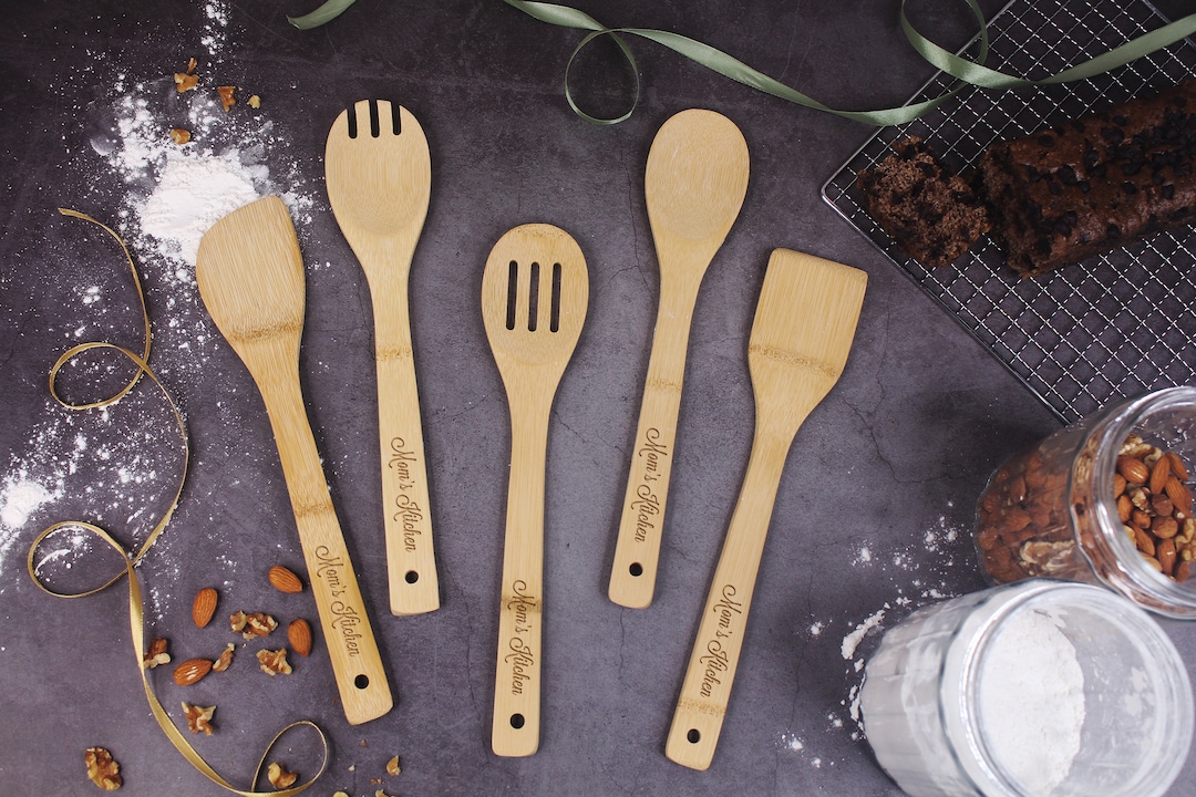 Custom Utensils Natural Bamboo Personalized Wooden Spoons, Cooking Utensils Set, Laser ...