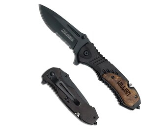 Engraved Pocket Knife, Custom Knives, Hunting Knife, Wood Folding Knife-Boyfriend Gift, Gift for Groomsmen, Valentine Gift for Him, Dad Gift