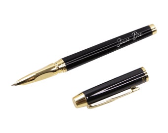 Stainless Steel Fountain Pen Iridium Nib with Refill Converter- Laser Engraved, Business Thank You Calligraphy Gift (0.38 mm)
