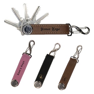 Personalized Laserable Faux Leather Key Organizer, Holds 5 Keys, Leather Key Holder for Men, Leather Key Chain (3 Color Options)