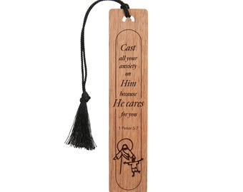 Bible Religious Quotes Engraved Wood Bookmark with Tassel, Gift for Readers, Inspirational Gifts for Religious Christians, Book Accessories