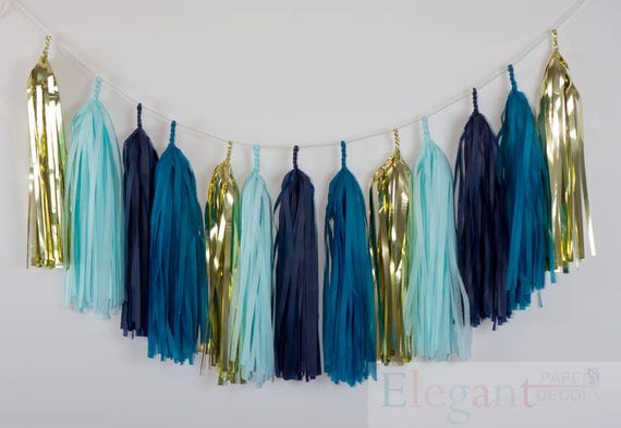 Diy Tassel Garland Kit Navy Peacock Baby Blue Gold Wedding