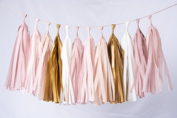 Metallic Pink / Gold Tissue Paper Tassel Garland Kit (15-Pack)