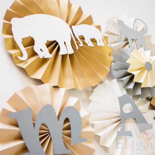 Jungle Neutral Pinwheel Backdrop/Paper Rosette backdrop/ elephant