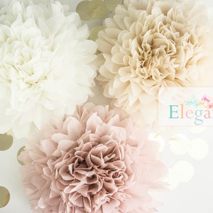 Dusty pink poms/ paper flower/ flower balls/ wedding decoration/ decoration/ paper flower poms/ baby shower/ engagement party decorations image 5
