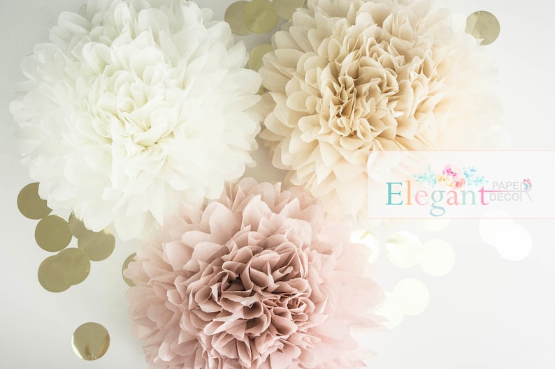 Dusty pink poms/ paper flower/ flower balls/ wedding decoration/ decoration/ paper flower poms/ baby shower/ engagement party decorations image 5