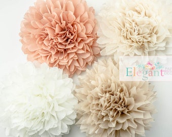 Neutral theme poms/ paper flower/ flower balls/ wedding decoration/ decoration/ paper flower poms/ baby shower/ engagement party decorations