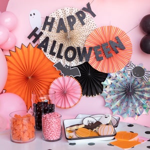 Happy Hungting/ Halloween Pinwheel Backdrop,Paper Rosette backdrop, paper fan backdrop image 1