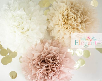 Dusty pink poms/ paper flower/ flower balls/ wedding decoration/ decoration/ paper flower poms/ baby shower/ engagement party decorations