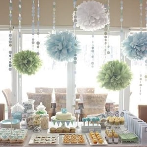 Tissue paper pom poms - 10 poms / 36 feet of garland - choose your colors