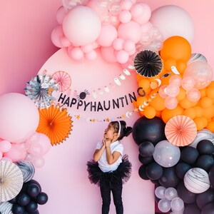 Happy Hungting/ Halloween Pinwheel Backdrop,Paper Rosette backdrop, paper fan backdrop image 3