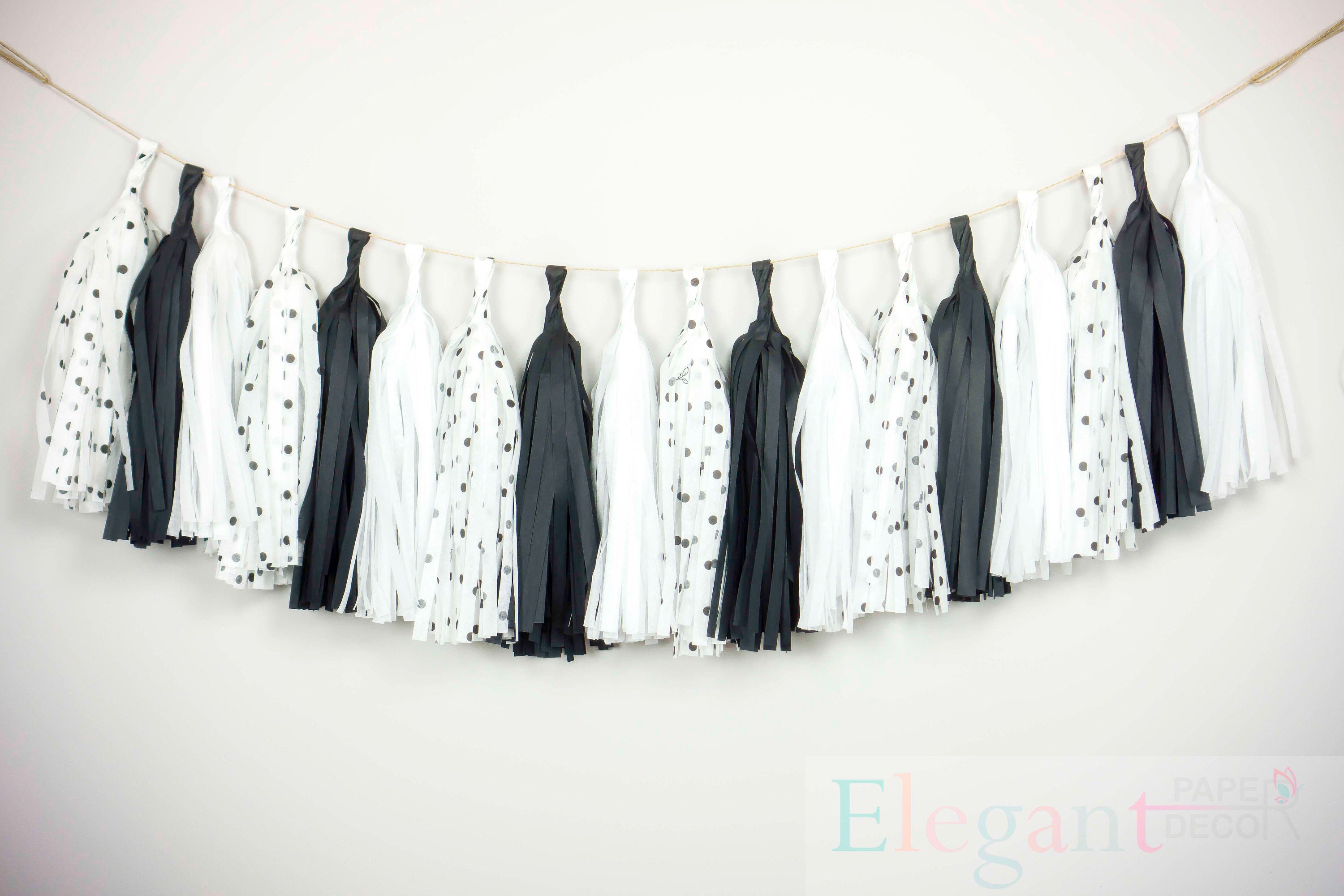 ASSEMBLED Tassel Garland Kit Black and White Wedding Shower