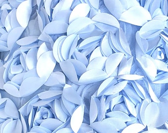 Light Blue 3D Peony Rosette Fabric: Satin Floral Tulle by the Yard