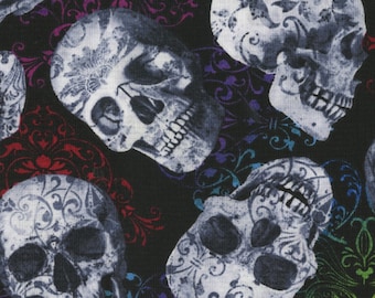 Sugar Skull Fabric: Day of the Dead, 100% Cotton Halloween Fabric