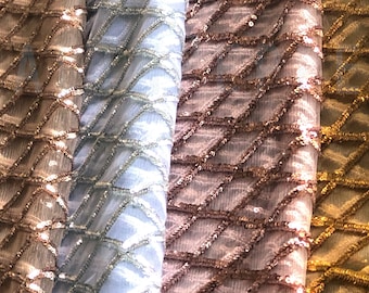 Diamond Sequin Fabric, Rose Gold, Gold, Champagne, Silver Diamond Sequin on Mesh Fabric by the Yard