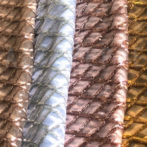 Diamond Sequin Fabric, Rose Gold, Gold, Champagne, Silver Diamond Sequin on Mesh Fabric by the Yard