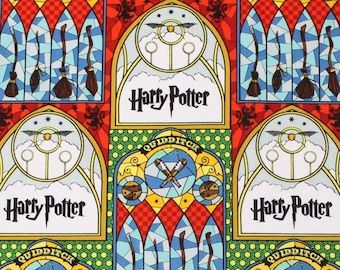Harry Potter Cotton Fabric, Harry Potter Stained Glass Quidditch 100% Cotton Fabric