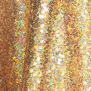 Gold Iridescent Sequin Fabric, Glitters Sequins for Dress, Full Sequin on Mesh Fabric, Gold rainbow Sequins Fabric by the Yard