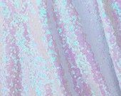 White Iridescent Sequins Fabric, Glitters Full Sequins Fabric for Dress, Full Sequins on Mesh Fabric, White Iridescent Sequins Fabric