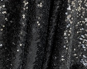 Black Sequin Fabric, Black Full Sequin Fabric, Glitz Full Sequins on Black Mesh, Sequin Tablecloth, Decor, Black Sequins Fabric by the Yard