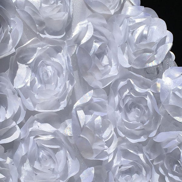 White 3D Floral Fabric, Peony Bouquet Fabric on Tulle, 3D Rosette Satin Fabric, White Charmeuse Fabric, Dress, Wedding Decor, Photo Prop