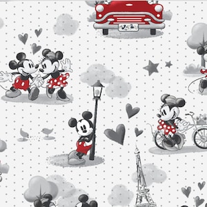Disney Fabric, Mickey & Minnie Mouse Cotton Fabric, Mickey and Minnie Vintage Romance, Disney Classic Cartoon Fabric remnent