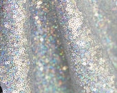 Silver Iridescent Sequins Fabric, Glitz Sequins Fabric for Dress, Full Sequin on Mesh Fabric, Silver Iridescent Sequins Fabric by the Yar