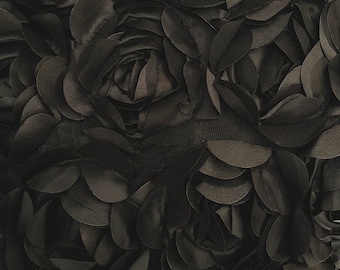 Black 3D Peony Fabric: Rosette Satin on Tulle