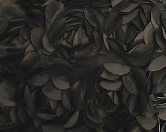 Black 3D Rosette Satin Fabric on mesh