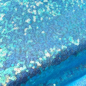 Baby Blue Iridescent Full Sequins on Mesh Fabric, Powder Blue Iridescent Sequins Fabric for Dress, Something Blue Sequins by the yard