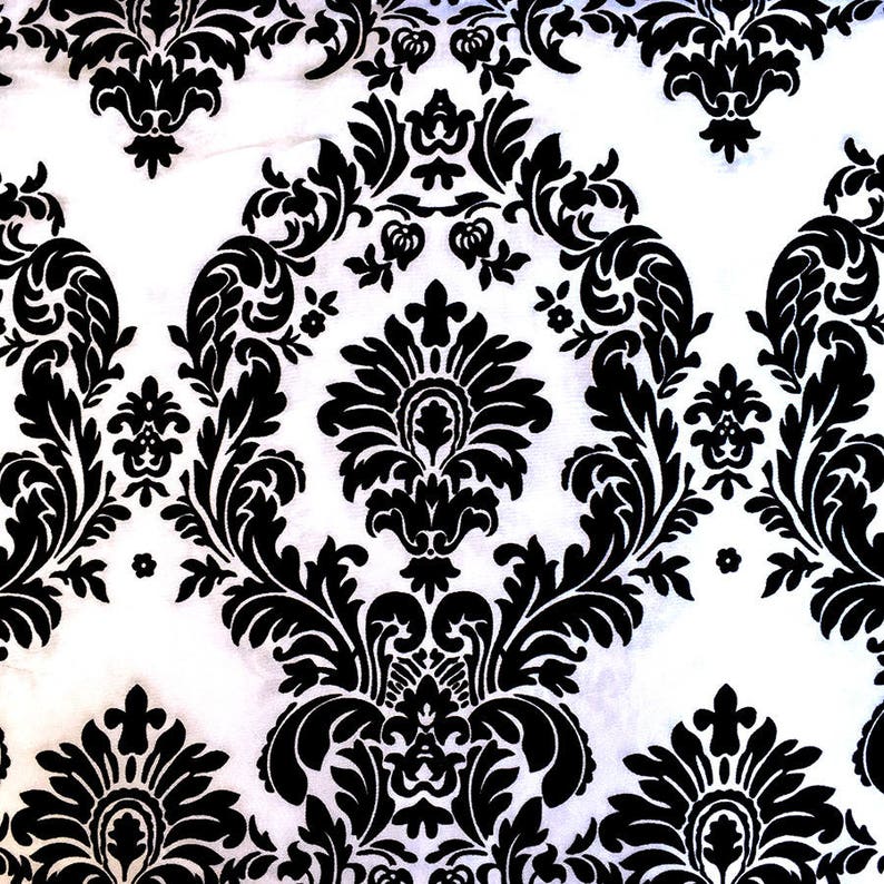 White Taffeta Black Flocking Damask Fabric 60 Wide Etsy UK