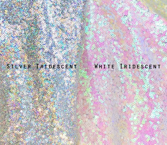 White Iridescent Sequins Fabric ...