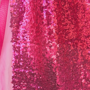 Fuchsia Sequin Fabric, Glitz Full Sequins Fabric for Dress, Fuchsia Full Sequin on Mesh Fabric, Hot Pink Sequins Fabric by the Yard