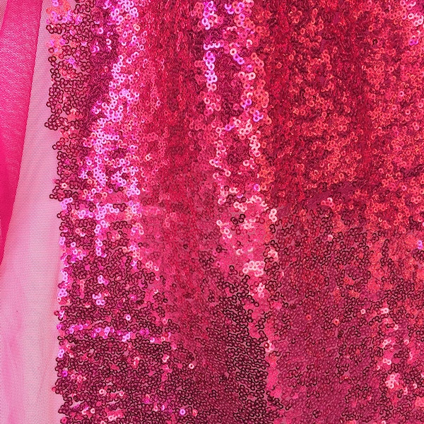 Fuchsia Sequin Fabric, Glitz Full Sequins Fabric for Dress, Fuchsia Full Sequin on Mesh Fabric, Hot Pink Sequins Fabric by the Yard