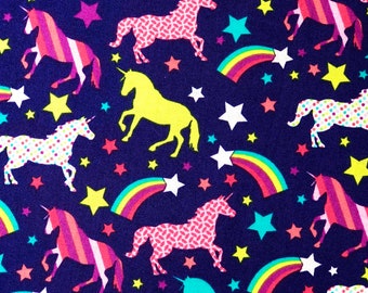 Unicorn Rainbow Cotton Fabric by the Yard