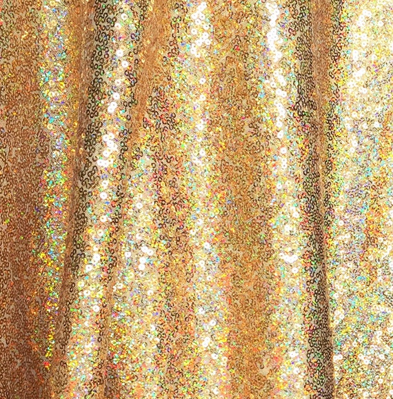 Gold Iridescent Sequin Fabric, Glitters Sequins for Dress, Full Sequin on  Mesh Fabric, Gold rainbow Sequins Fabric by the Yard