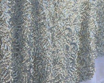 Silver Seaweed Sequins Fabric, Shiny Silver Sequins, Silver Sequin