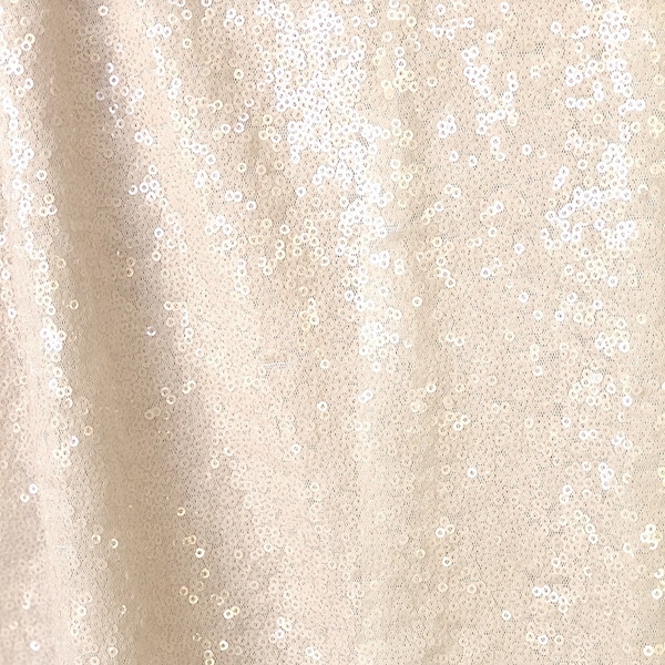 Ivory Sequin Fabric, Glitz Full Sequins Fabric, Ivory Full Sequin on Mesh Fabric for Dress, Eggshell Sequin Tablecloth Fabric by the Yard