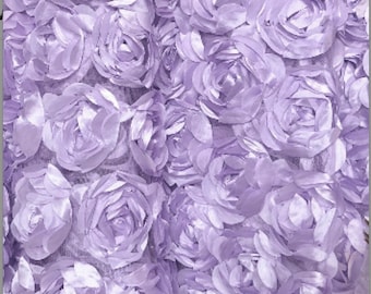 Lavender 3D Rosette Fabric: Peony Bouquet Satin on Tulle