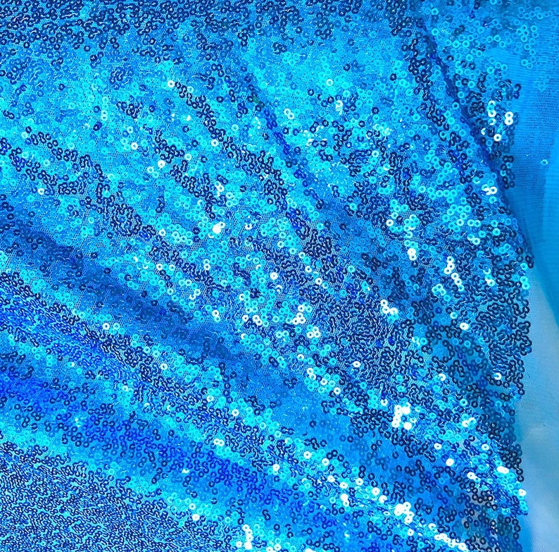 Glitters Fabric Linear Sequins Aqua Blue Sequins Fabric Mesh Sequin Fabric Something Blue for Party Aqua Blue Sequins Fabric