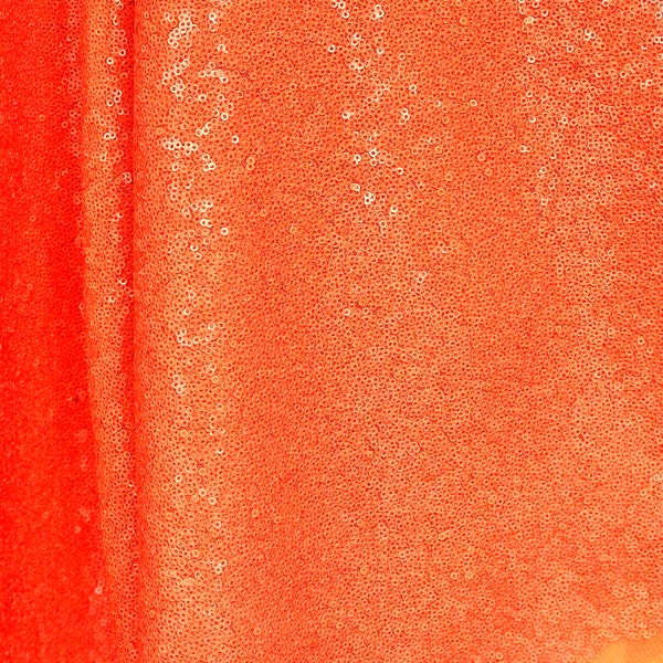 Orange Mini Disk Sequin on Mesh Fabric, Neon Orange Sequins Fabric by the Yard