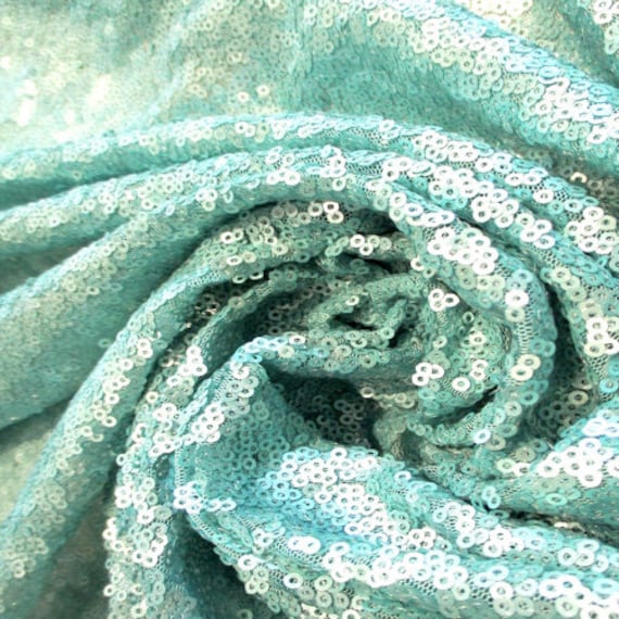 Iridescent Wave Pattern Sequin Mint Soft Mesh Fabric - OneYard