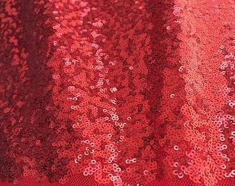 Tela de lentejuelas rojas, lentejuelas completas de brillo en tela de malla, tela de lentejuelas rojas para fiesta, vestido de lentejuela roja, decoración de Navidad de lentejuelas rojas cortadas a medida