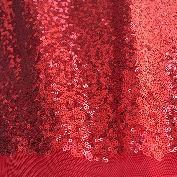 Tissu à paillettes rouges, paillettes pleines de paillettes sur tissu de maille, tissu de sequins rouges pour partie, robe de sequin rouge, décor de Noël de sequin rouge par cour