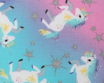Unicorn Glitter Star Fabric: Novelty 100% Cotton, Quilting & Crafts